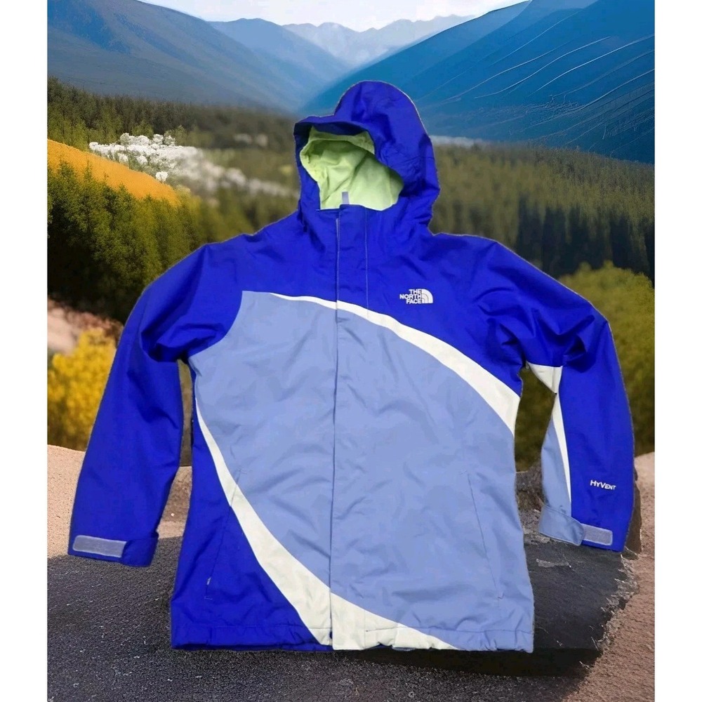 The North Face HyVent Rain Jacket Girls Medium 10/12 Blue Excellent Hooded Shell